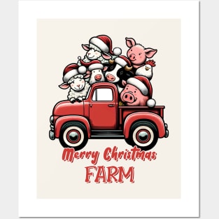 Farm Animals Truck Merry Christmas Posters and Art